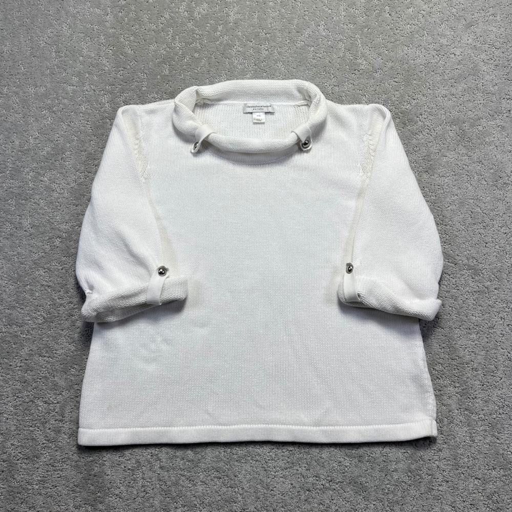 VTG‎ Christopher & Banks Sweater Womens XL/P White Cotton Roll Neck 3/4 Sleeve